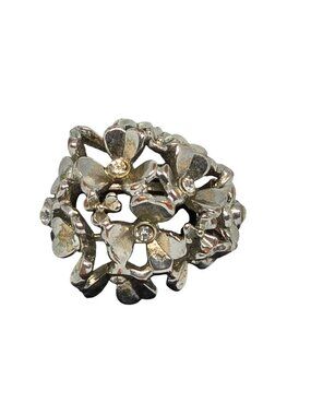 Vintage Silver Tone Floral Cluster Ring Rhinestone Statement‎ Ring Size 7